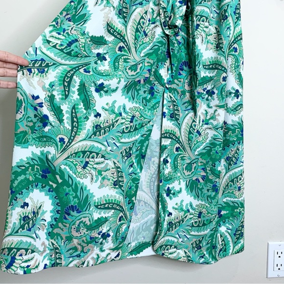 Cara Cara Paris Midi Dress (Sz XS/S) Long Sleeve Tie Waist Scroll Paisley Green